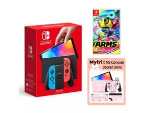 2022 New Nintendo Switch OLED Model Neon Red Blue with Arms and Mytrix Full Body Skin Sticker for NS OLED Console Dock and Joycons  Sakura Pink