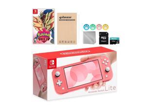 Nintendo Switch Lite Coral with Pokemon Shield Mytrix 128GB MicroSD Card and Accessories NS Game Disc Bundle Best Holiday Gift