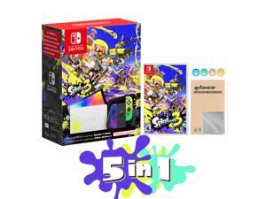 2022 Nintendo Switch OLED Model Splatoon 3 Limited Special Edition with Splatoon 3 Game Disc, Blue & Yellow Gradient Joy-Con 64GB Console LAN-Port Graffiti-themed Dock, and Mytrix Accessories