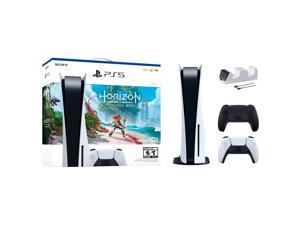 PlayStation 5 Disc Edition Horizon Forbidden West Bundle with Two Controllers White and Midnight Black DualSense and Mytrix Dual Controller Charger