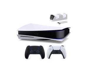 PlayStation 5 Disc Edition with Two Controllers White and Midnight Black DualSense and Mytrix Dual Controller Charger