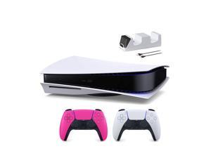 PlayStation 5 Disc Edition with Two Controllers White and Nova Pink DualSense and Mytrix Dual Controller Charger