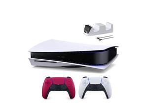 PlayStation 5 Disc Edition with Two Controllers White and Cosmic Red DualSense and Mytrix Dual Controller Charger