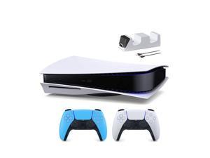 PlayStation 5 Disc Edition with Two Controllers White and Starlight Blue DualSense and Mytrix Dual Controller Charger
