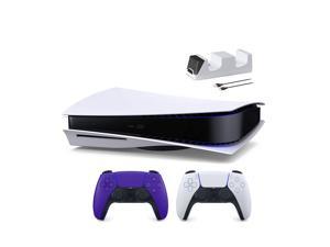 PlayStation 5 Disc Edition with Two Controllers White and Galactic Purple DualSense and Mytrix Dual Controller Charger