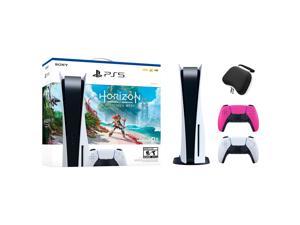 PlayStation 5 Disc Edition Horizon Forbidden West Bundle with Two Controllers White and Nova Pink DualSense and Mytrix Hard Shell Protective Controller Case