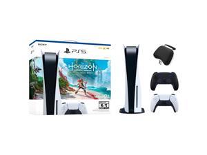 PlayStation 5 Disc Edition Horizon Forbidden West Bundle with Two Controllers White and Midnight Black DualSense and Mytrix Hard Shell Protective Controller Case