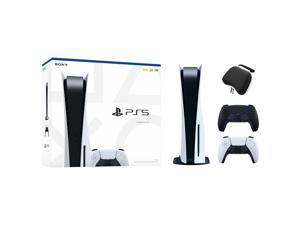 PlayStation 5 Disc Edition with Two Controllers White and Midnight Black DualSense and Mytrix Hard Shell Protective Controller Case