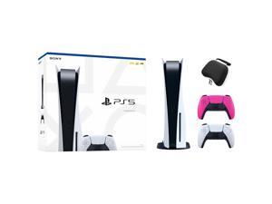 PlayStation 5 Disc Edition with Two Controllers White and Nova Pink DualSense and Mytrix Hard Shell Protective Controller Case