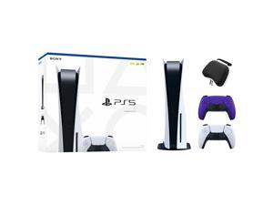 PlayStation 5 Disc Edition with Two Controllers White and Galactic Purple DualSense and Mytrix Hard Shell Protective Controller Case