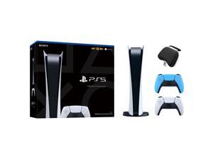 PlayStation 5 Digital Edition with Two Controllers White and Starlight Blue DualSense and Mytrix Hard Shell Protective Controller Case