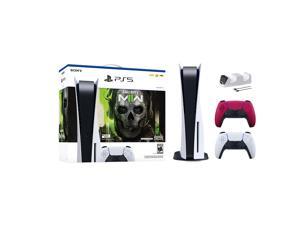 PlayStation 5 Disc Edition Call of Duty Modern Warfare II Bundle with Two Controllers White and Cosmic Red DualSense and Mytrix Dual Controller Charger