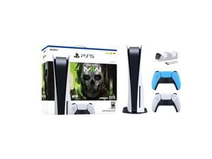 PlayStation 5 Disc Edition Call of Duty Modern Warfare II Bundle with Two Controllers White and Starlight Blue DualSense and Mytrix Dual Controller Charger