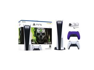 PlayStation 5 Disc Edition Call of Duty Modern Warfare II Bundle with Two Controllers White and Galactic Purple DualSense and Mytrix Dual Controller Charger