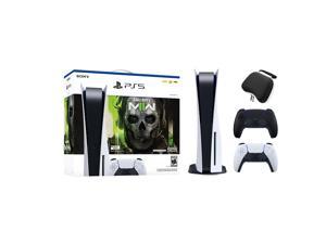 PlayStation 5 Disc Edition Call of Duty Modern Warfare II Bundle with Two Controllers White and Midnight Black DualSense and Mytrix Hard Shell Protective Controller Case