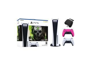 PlayStation 5 Disc Edition Call of Duty Modern Warfare II Bundle with Two Controllers White and Nova Pink DualSense and Mytrix Hard Shell Protective Controller Case