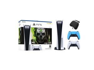 PlayStation 5 Disc Edition Call of Duty Modern Warfare II Bundle with Two Controllers White and Starlight Blue DualSense and Mytrix Hard Shell Protective Controller Case