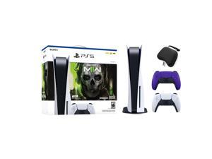 PlayStation 5 Disc Edition Call of Duty Modern Warfare II Bundle with Two Controllers White and Galactic Purple DualSense and Mytrix Hard Shell Protective Controller Case