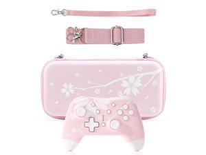 Mytrix Sakura Cherry Pink Wireless Switch Pro Controller and Cherry Switch Travel Case Bundle for Nintendo Switch Newest Switch OLED Switch Lite