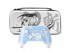 Mytrix Bamboo Blue Wireless Switch Pro Controller and Samurai Switch Travel Case for Nintendo Switch Newest Switch OLED Switch Lite