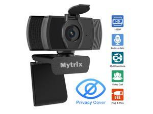 Mytrix Auto Focus Full HD 1080P Webcam With Privacy Cover, Built-in Noise Cancelling Mic, USB Webcam for Windows Mac PC Laptop Desktop Video Calling Conferencing Streaming, Skype Zoom Facebook YouTube