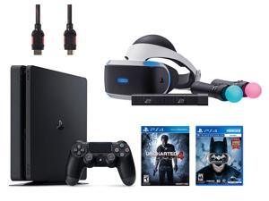 PlayStation VR Starter Bundle (5 Items): PlayStation 4 Slim 500GB Console with Uncharted 4 Game, VR Headset, 2 Move Motion Controllers, PlayStation Camera, and Batman: Arkham VR Game Disc
