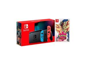 2019 New Nintendo Switch RedBlue JoyCon Improved Battery Life Console Bundle with Pokémon Shield NS Game Disc  2019 New Game