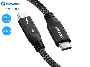 RIITOP Thunderbolt 3 Cable Cord 40Gbps TB3 Supports 100W (20V, 5A) Charging, 3.3ft 1m, USB C Compatible Thunderbolt 3 Certified RIITOP Thunderbolt 3 Cable Cord 40Gbps TB3 Supports 100W (20V, 5A) Charging, 3.3ft 1m, USB C Compatible Thunderbolt 3 Certified
