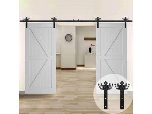 New Closet Double Sliding Barn Door Hardware Kit Interior Doors Barndoor Track Crown Shape Antique Style 6ft 72 2 Doors Track Kit Newegg Com