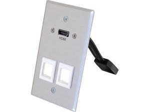 HDMI&REG; PASS THROUGH SINGLE GANG WALL PLATE WITH TWO KEYSTONES - ALUMINUM