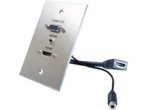 Comprehensive WPPT-HVA1-AC HDMI, VGA, 3.5mm Audio Pass Through Single Gang Wall Plate with Pigtails - Aluminum