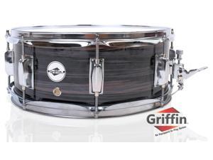 Deluxe Snare Drum by GRIFFIN | 14" x 5.5" Poplar Wood Shell with Zebra PVC Glossy Finish | Percussion Musical Instrument with Drummers Key for Students & Professionals | 8 Tuning Lugs & Snare Strainer
