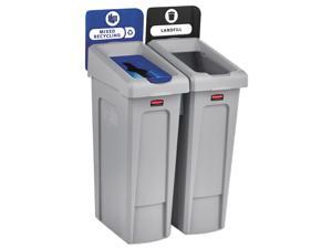 Rubbermaid Commercial 2007914 Slim Jim Recycling Station, 2 Stream Landfill / Mixed Recycling Bin Rubbermaid Commercial 2007914 Slim Jim Recycling Station, 2 Stream Landfill / Mixed Recycling Bin