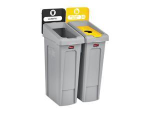 Rubbermaid Commercial 2007916 Slim Jim Recycling Station, 2 Stream Landfill / Bottles Cans Bin Rubbermaid Commercial 2007916 Slim Jim Recycling Station, 2 Stream Landfill / Bottles Cans Bin