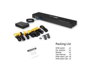 8 Port USB 2.0 KVM SWITCH Manual Key Press, Multi-PCs VGA w/ Wired Remote Switcher, with cables, support 1920*1440 wide screen 19' Rack MT-801UK-L