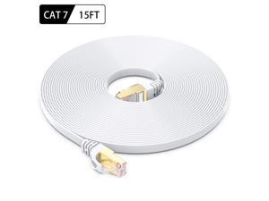 Cat7 Ethernet Cable, Nek Network Cable for Xbox PS4, High Speed Flat Internet Cord with Clips Rj45 Snagless Connector Fast Computer LAN Wire for Gaming, Switch, Modem, Router, Coupler-White  15 FT