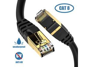 Cat8 Ethernet Cable, Outdoor&Indoor,Heavy Duty High Speed 26AWG Cat8 LAN Network Cable 40Gbps, 2000Mhz with Gold Plated RJ45 Connector, Weatherproof S/FTP UV Resistant for Router/Gaming/Modem/-   3 FT