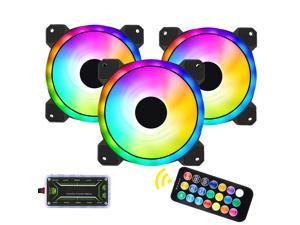 RGB Case Fans, 120mm Ultra-Quiet RGB Chassis Cooling Fans, Equiped with Remote Control Hub, 5V ARGB Sync, Speed Adjustable Colorful Cooler, High-Performance Chassis Computer Fan for PC Case-3 Pack