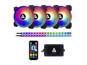 Apevia ET42-RGB Electro 120mm Silent Addressable RGB Color Changing LED Fan with Remote Control, 28x LEDs & 8X Anti-Vibration Rubber Pads w/ 2 Magnetic Addressable LED Strips (4+2-pk)