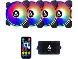 Apevia ET4-RGB Electro 120mm Silent Addressable RGB Color Changing LED Fan for Gaming with Remote Control, 28x LEDs & 8X Anti-Vibration Rubber Pads (4-pk)
