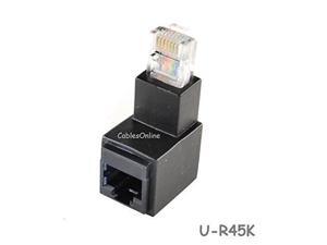CablesOnline Cat5e/Cat6 RJ45 Ethernet Male/Female Right Angle Adapter. RJ45/ 8P8C Female to RJ45/ 8P8C Male, U-R45K CablesOnline Cat5e/Cat6 RJ45 Ethernet Male/Female Right Angle Adapter. RJ45/ 8P8C Female to RJ45/ 8P8C Male, U-R45K