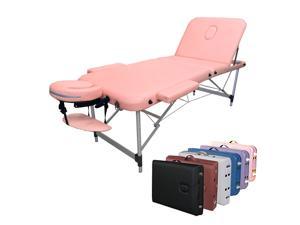 3-Section Aluminum 84"L Portable Massage Table Facial SPA Bed Tattoo w/Free Carry Case (Sakura Pink)