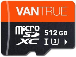 Vantrue 512GB microSDXC UHS-I U3 4K UHD Video High Speed Transfer Monitoring SD Card with Adapter for Dash Cams, Body Cams, Action Camera, Surveillance & Security Cams