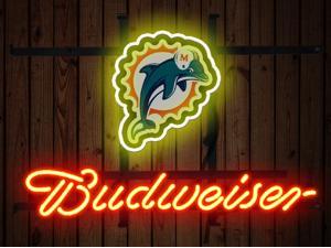 Fashion Neon Sign Budweiser Miami Dolphins Handcrafted Real Glass Lamp Neon Light Neon Sign Beerbar Sign Neon Beer Sign 19x15