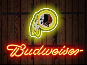 Fashion Neon Sign Budweiser Washington Redskins Handcrafted Real Glass Lamp Neon Light Neon Sign Beerbar Sign Neon Beer Sign 19x15