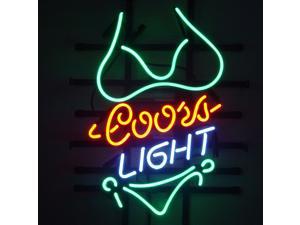 Fashion Neon Sign Coors Light Green Bikini Girl Real Glass Neon Light Sign Home Beer Bar Pub Game Room Windows Garage Wall Sign 17x13