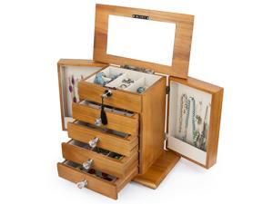 Large Real Natural Hardwood Wooden Jewelry Box Locked w/ a Key (2-ZH-WJC5AK) Large Real Natural Hardwood Wooden Jewelry Box Locked w/ a Key (2-ZH-WJC5AK)