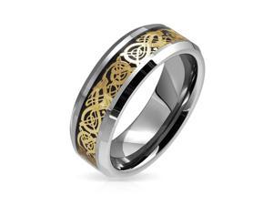 Golden Black Silver Two Tone Celtic Knot Dragon Inlay Couples Titanium Wedding Band Rings For Men For Women 8MM