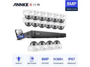 ANNKE 16-Channel 4K Ultra HD PoE ONVIF NVR Dome Security Camera System with 16pcs Wired Outdoor Indoor IP67 Weatherproof Cameras Support Audio Recording,4TB Hard Drive