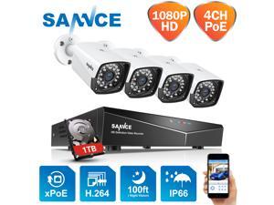 SANNCE 1TB Hard Drive 4CH 1080P PoE NVR HD Security Camera System with 4xHD 2.0 MP Weatherproof Bullet IP Cameras, Quick QR Code Smartphone Access, HDMI Output, USB Backup SANNCE 1TB Hard Drive 4CH 1080P PoE NVR HD Security Camera System with 4xHD 2.0 MP Weatherproof Bullet IP Cameras, Quick QR Code Smartphone Access, HDMI Output, USB Backup